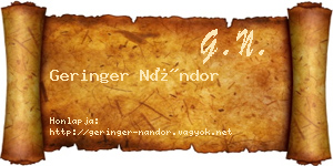 Geringer Nándor névjegykártya